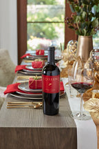 2017 HALL Exzellenz Cabernet Sauvignon on elegantly set dining table for dinner party